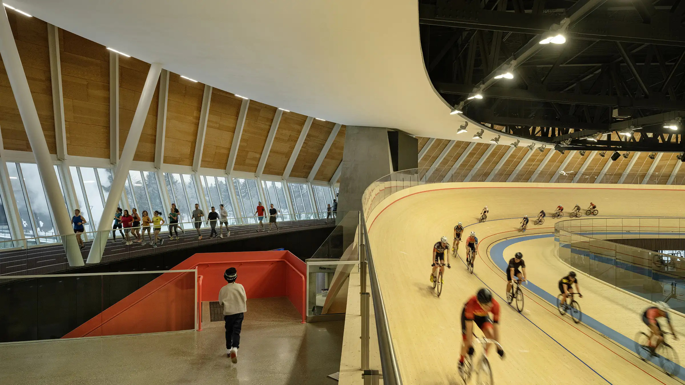 FaulknerBrowns Architects — Coronation park sports and recreation centre edmonton canada runners and cyclists adjacent 3x2