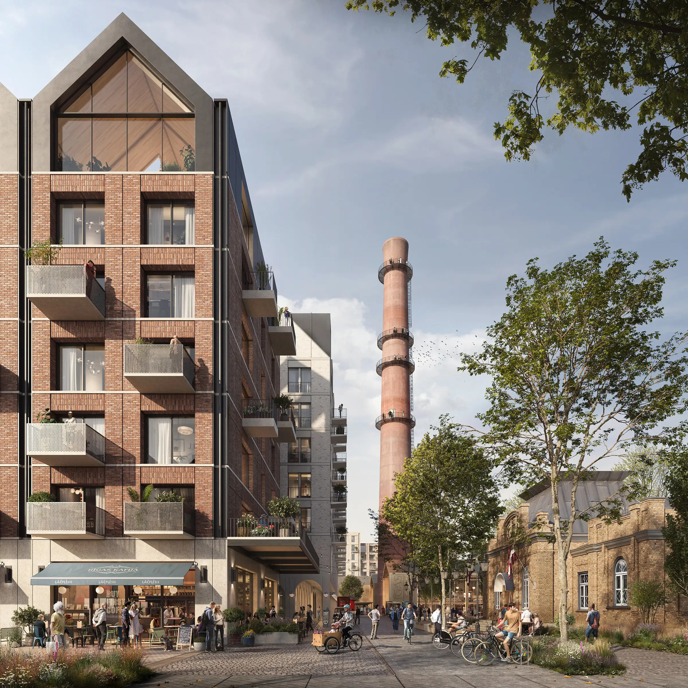 FaulknerBrowns Architects — Riga waterfront masterplan latvia proposed cgi station garden 1x1