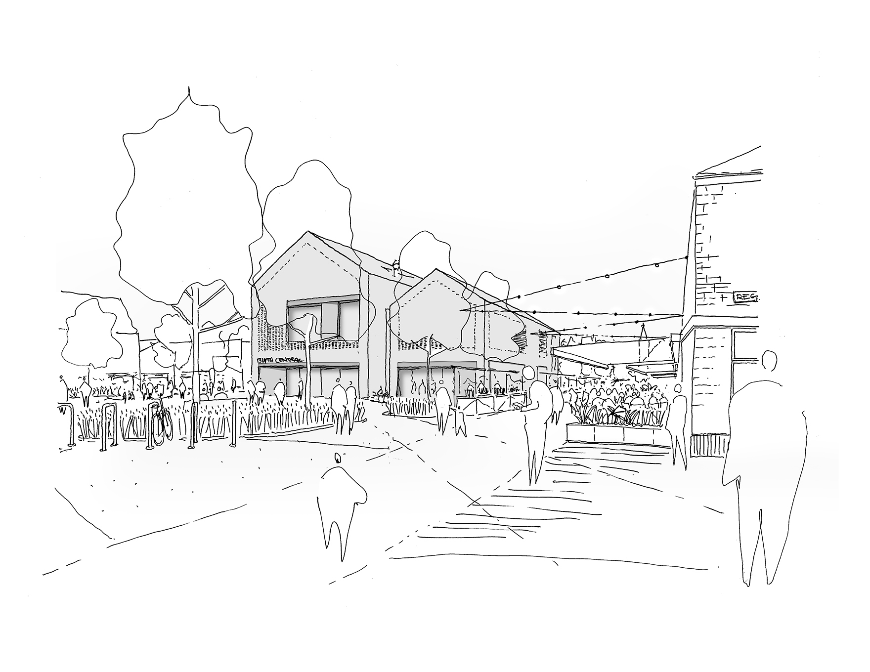 Blyth Culture Hub Market Place Cinema Sketch Construction Starts Faulknerbrowns Architects L